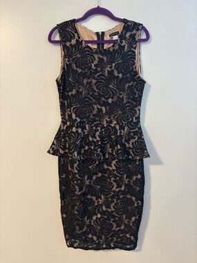 Another Story Floral Lace Peplum Sleeveless Midi Dress Black Cream Large